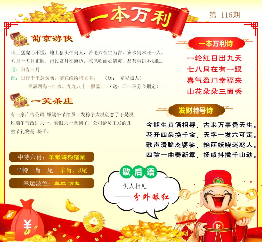 2026116期一本万利预测
