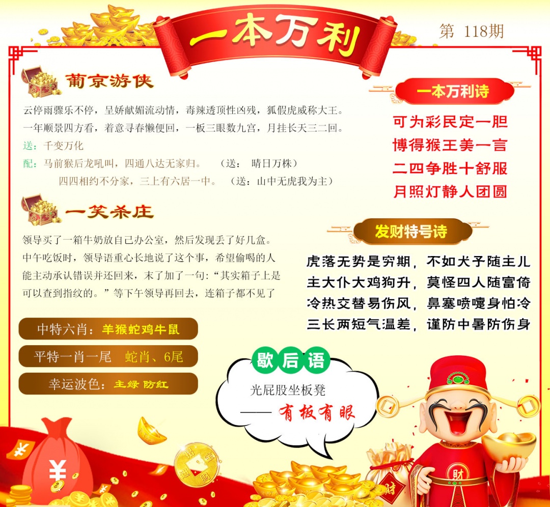 2026118期一本万利预测